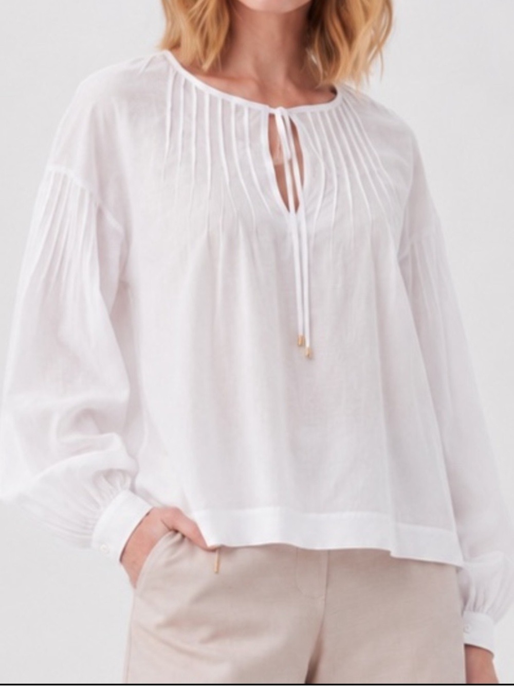 Trina Turk NWT $248 Cape Coral White Cotton Voile Pintuck Blouse Top XS